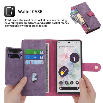 For Google Pixel 7 POLA Dual-color Zipper Wallet RFID Leather Phone Case(Purple Pink) by POLA