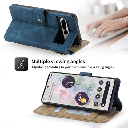 For Google Pixel 7 POLA Dual-color Zipper Wallet RFID Leather Phone Case(Yellow Blue) by POLA