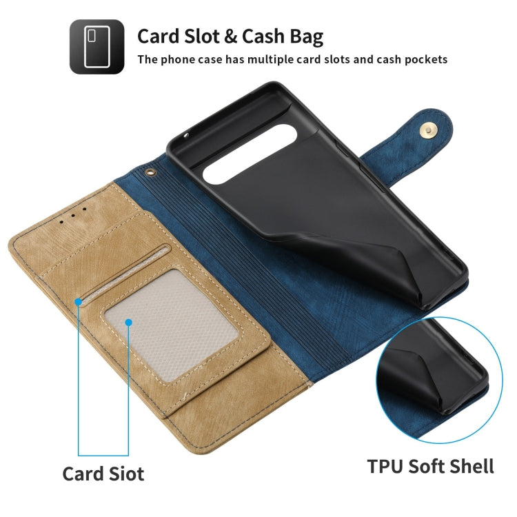 For Google Pixel 7 POLA Dual-color Zipper Wallet RFID Leather Phone Case(Yellow Blue) by POLA