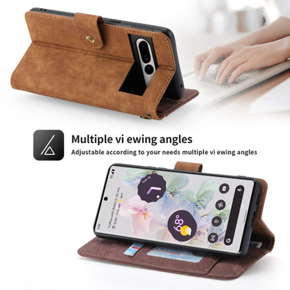 For Google Pixel 7 POLA Dual-color Zipper Wallet RFID Leather Phone Case(Burgundy Brown) by POLA