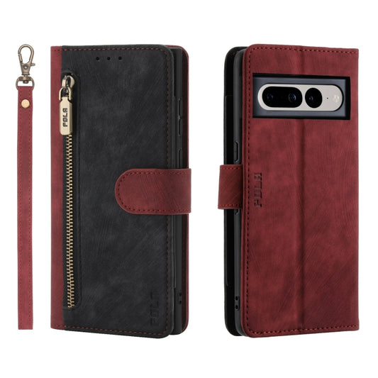 For Google Pixel 7 Pro POLA Dual-color Zipper Wallet RFID Leather Phone Case(Red Black) by POLA