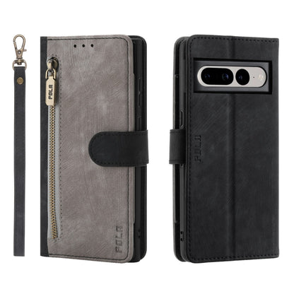 For Google Pixel 7 Pro POLA Dual-color Zipper Wallet RFID Leather Phone Case(Grey Black) by POLA