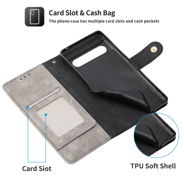 For Google Pixel 7 Pro POLA Dual-color Zipper Wallet RFID Leather Phone Case(Grey Black) by POLA