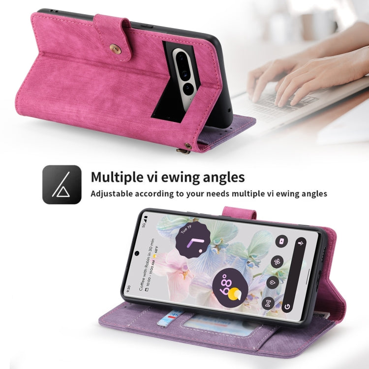 For Google Pixel 7 Pro POLA Dual-color Zipper Wallet RFID Leather Phone Case(Purple Pink) by POLA