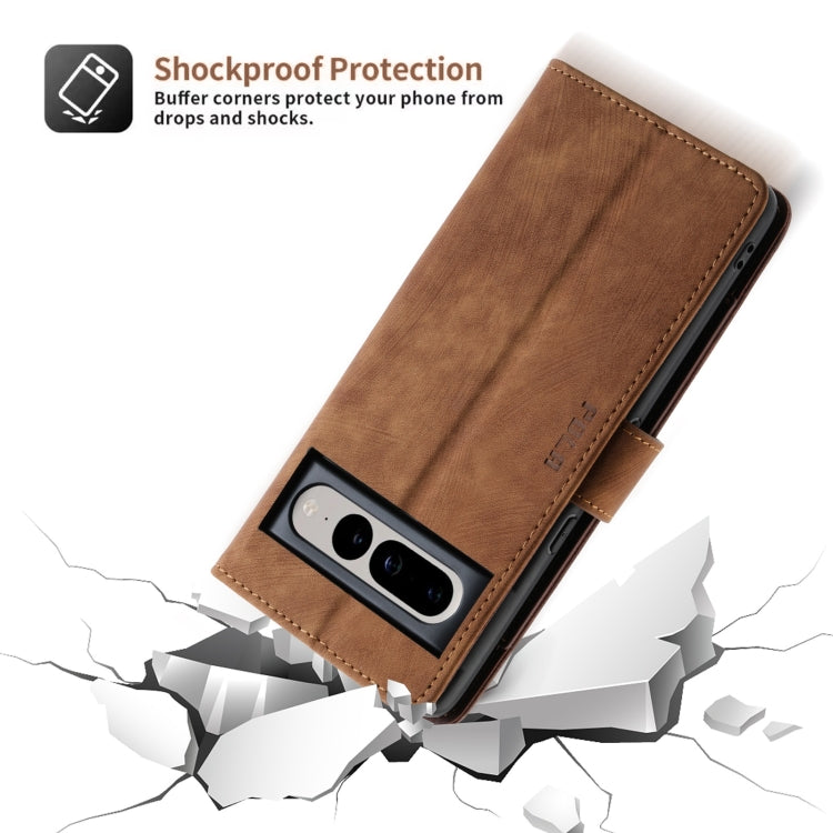 For Google Pixel 7 Pro POLA Dual-color Zipper Wallet RFID Leather Phone Case(Burgundy Brown) by POLA