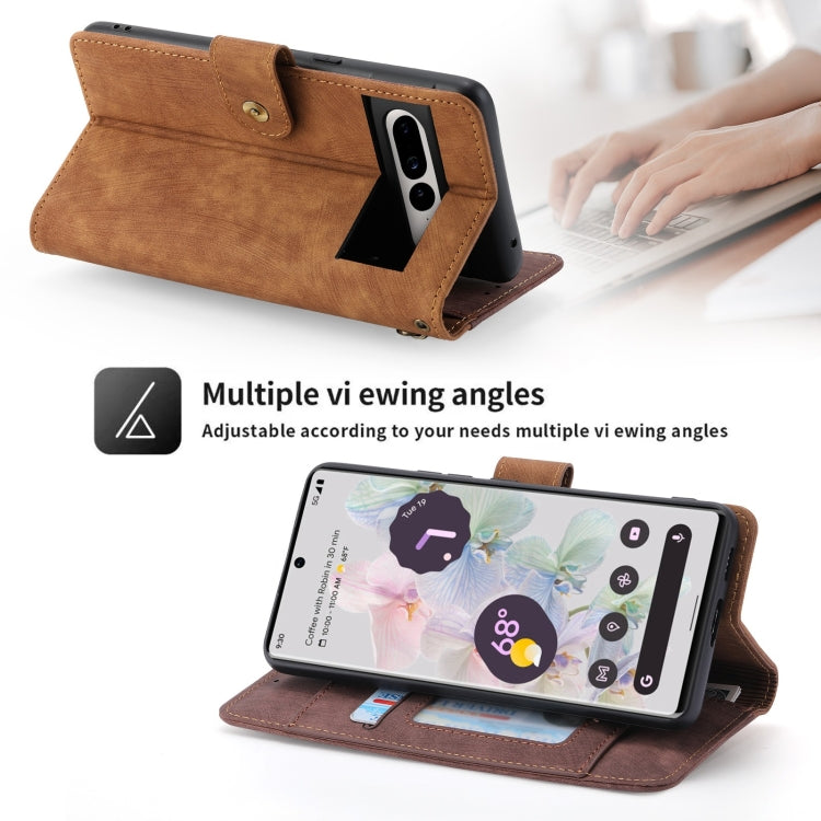 For Google Pixel 7 Pro POLA Dual-color Zipper Wallet RFID Leather Phone Case(Burgundy Brown) by POLA