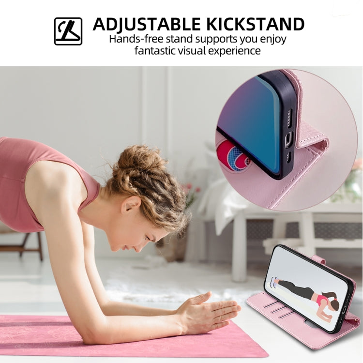 For iPhone 15 Pro Max POLA Crossbody Chain I-Shape Buckle Sequins Leather Phone Case(Rose Gold) by POLA