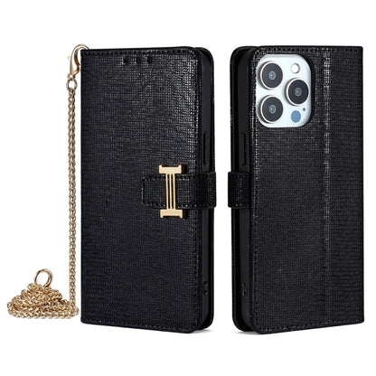 For iPhone 15 Pro Max POLA Crossbody Chain I-Shape Buckle Sequins Leather Phone Case(Black) by POLA