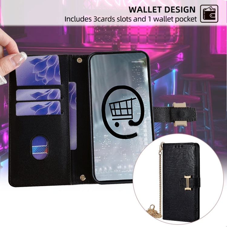 For iPhone 15 Pro Max POLA Crossbody Chain I-Shape Buckle Sequins Leather Phone Case(Black) by POLA