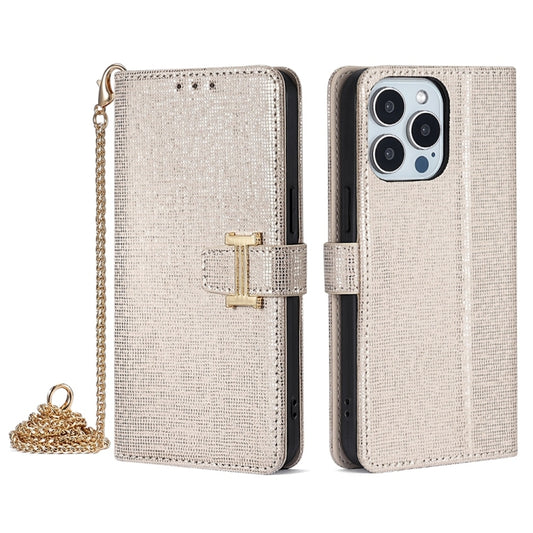 For iPhone 15 Pro POLA Crossbody Chain I-Shape Buckle Sequins Leather Phone Case(White) by POLA