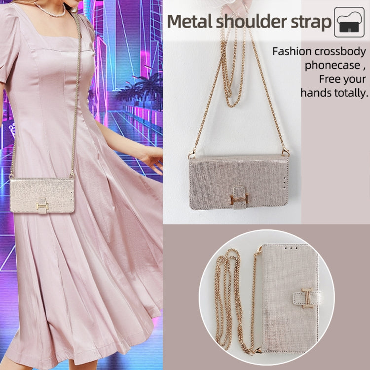 For iPhone 15 Pro POLA Crossbody Chain I-Shape Buckle Sequins Leather Phone Case(White) by POLA