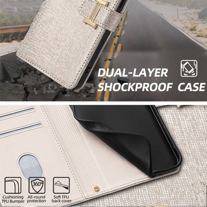 For iPhone 15 Plus POLA Crossbody Chain I-Shape Buckle Sequins Leather Phone Case(White) by POLA