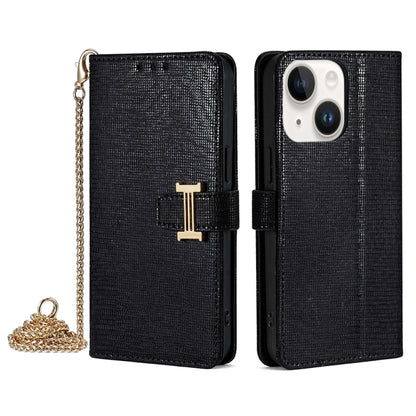 For iPhone 15 Plus POLA Crossbody Chain I-Shape Buckle Sequins Leather Phone Case(Black) by POLA
