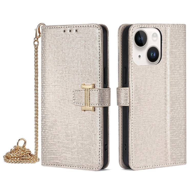 For iPhone 15 POLA Crossbody Chain I-Shape Buckle Sequins Leather Phone Case(White) by POLA