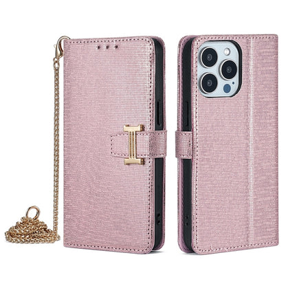 For iPhone 14 Pro POLA Crossbody Chain I-Shape Buckle Sequins Leather Phone Case(Rose Gold) by POLA