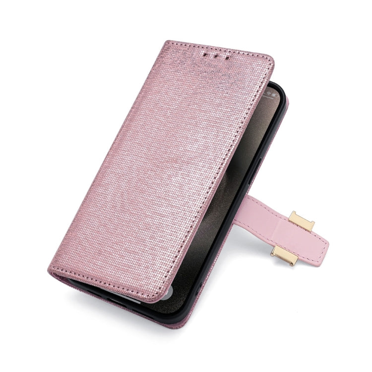 For iPhone 14 Pro POLA Crossbody Chain I-Shape Buckle Sequins Leather Phone Case(Rose Gold) by POLA