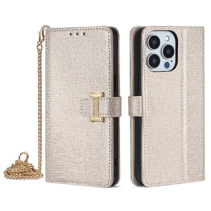For iPhone 13 Pro POLA Crossbody Chain I-Shape Buckle Sequins Leather Phone Case(White) by POLA