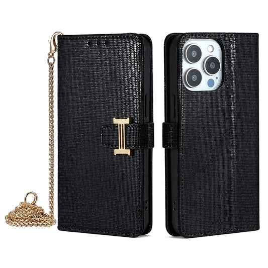 For iPhone 12 Pro Max POLA Crossbody Chain I-Shape Buckle Sequins Leather Phone Case(Black) by POLA
