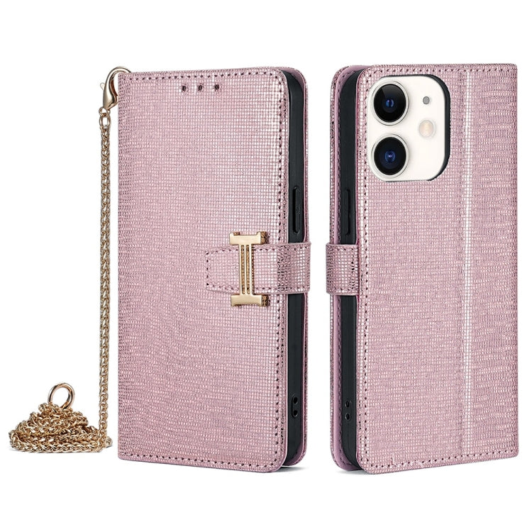 For iPhone 11 POLA Crossbody Chain I-Shape Buckle Sequins Leather Phone Case(Rose Gold) by POLA