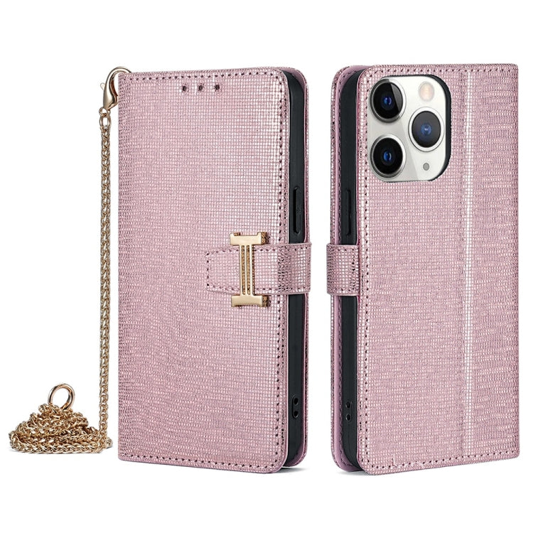 For iPhone 11 Pro POLA Crossbody Chain I-Shape Buckle Sequins Leather Phone Case(Rose Gold) by POLA