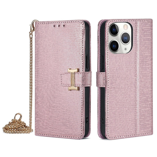 For iPhone 11 Pro POLA Crossbody Chain I-Shape Buckle Sequins Leather Phone Case(Rose Gold) by POLA