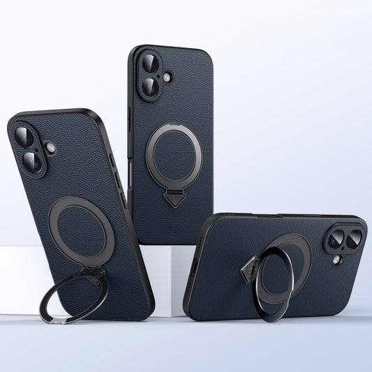 For iPhone 16 Plus SULADA Top Grain Leather MagSafe Magnetic Holder Phone Case(Blue) by SULADA