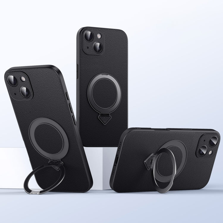 For iPhone 15 SULADA Top Grain Leather MagSafe Magnetic Holder Phone Case(Black) by SULADA