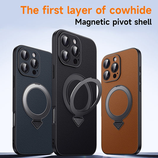 For iPhone 16 Pro Max SULADA Top Grain Leather MagSafe Magnetic Holder Phone Case(Brown) by SULADA