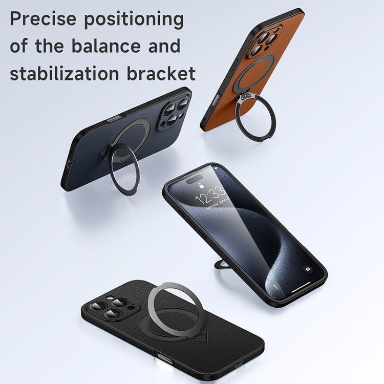 For iPhone 15 Pro SULADA Top Grain Leather MagSafe Magnetic Holder Phone Case(Black) by SULADA