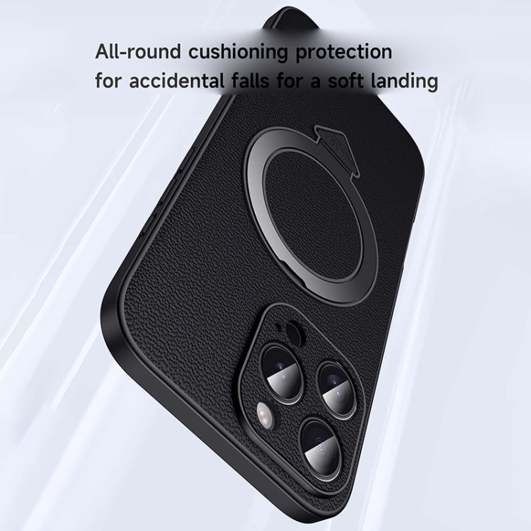 For iPhone 15 Pro Max SULADA Top Grain Leather MagSafe Magnetic Holder Phone Case(Black) by SULADA