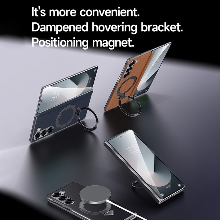 For Samsung Galaxy Z Fold 6 SULADA Top Grain Leather MagSafe Magnetic Holder Phone Case(Black) by SULADA