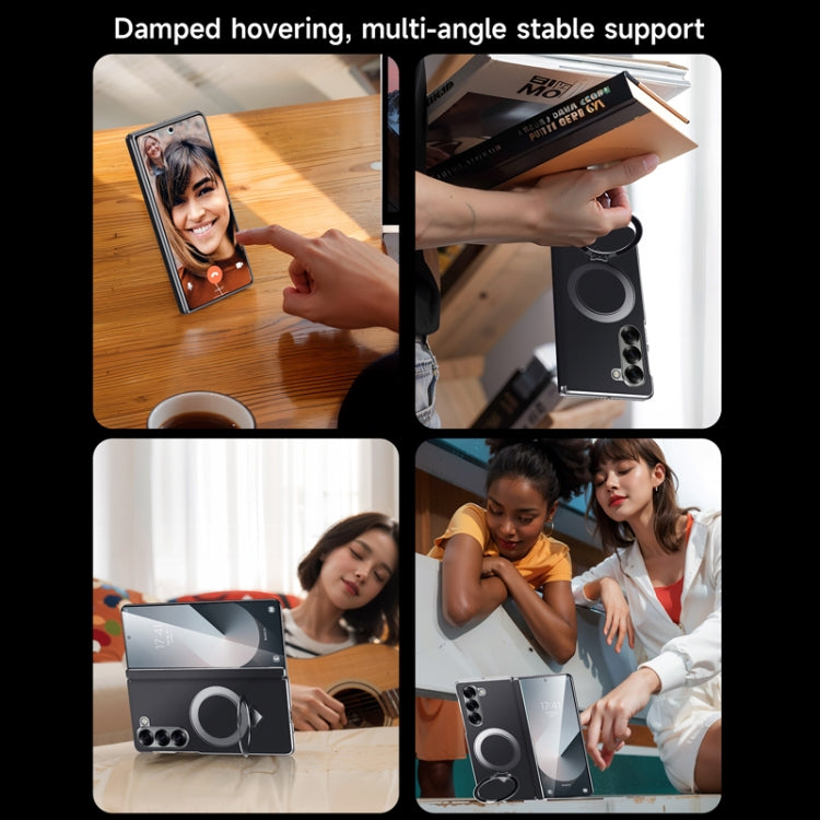 For Samsung Galaxy Z Fold 6 SULADA Top Grain Leather MagSafe Magnetic Holder Phone Case(Black) by SULADA