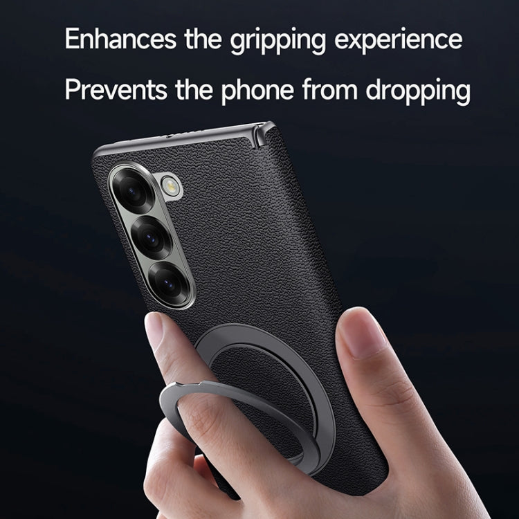 For Samsung Galaxy Z Fold 6 SULADA Top Grain Leather MagSafe Magnetic Holder Phone Case(Black) by SULADA