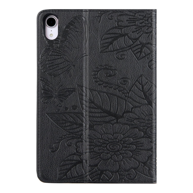 For iPad mini 6 / mini 2024 Butterfly Love Flower Embossed Leather Smart Tablet Case(Black) by bashfashion