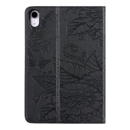 For iPad mini 6 / mini 2024 Butterfly Love Flower Embossed Leather Smart Tablet Case(Black) by bashfashion