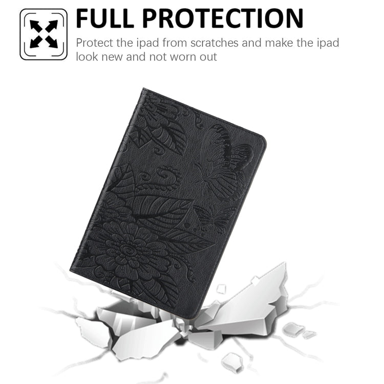 For iPad mini 6 / mini 2024 Butterfly Love Flower Embossed Leather Smart Tablet Case(Black) by bashfashion