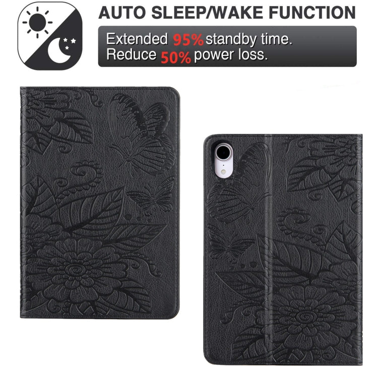 For iPad mini 6 / mini 2024 Butterfly Love Flower Embossed Leather Smart Tablet Case(Black) by bashfashion