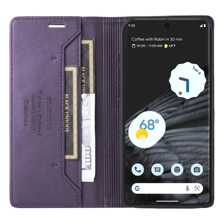 For Google Pixel 7 Pro GQUTROBE G01 RFID Anti-theft Leather Phone Case(Purple) by GQUTROBE