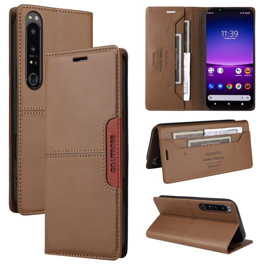 For Sony Xperia 1 IV GQUTROBE G01 RFID Anti-theft Leather Phone Case(Brown) by GQUTROBE