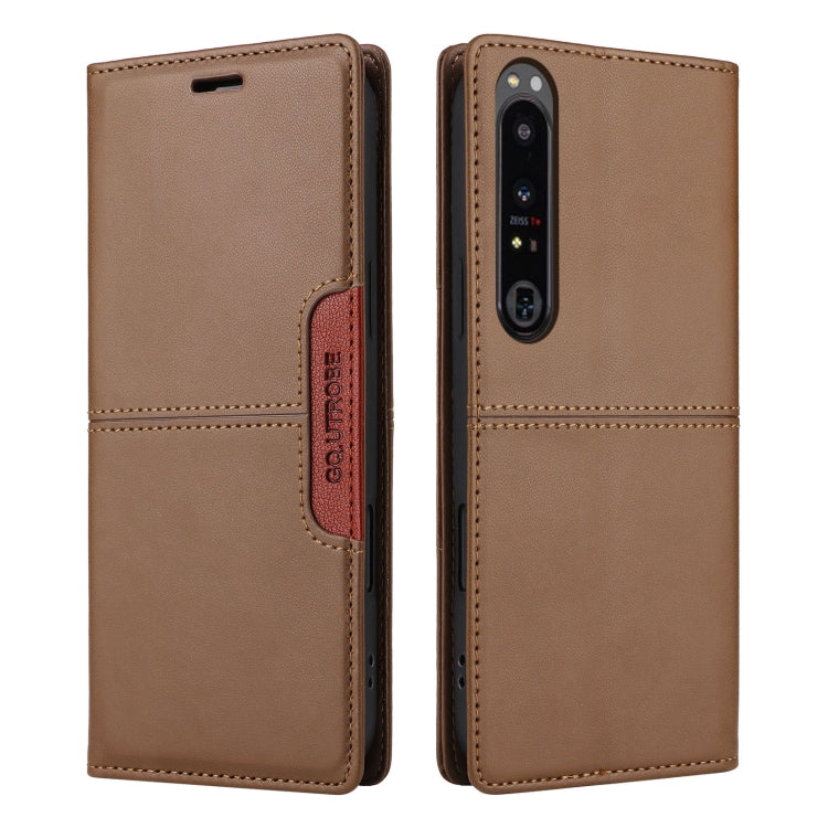 For Sony Xperia 1 IV GQUTROBE G01 RFID Anti-theft Leather Phone Case(Brown) by GQUTROBE