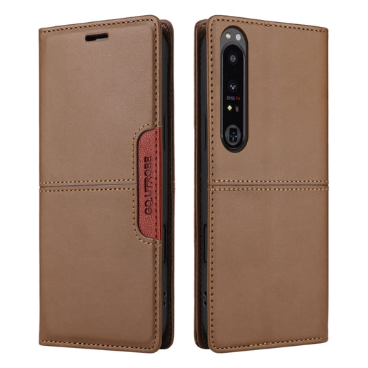 For Sony Xperia 1 IV GQUTROBE G01 RFID Anti-theft Leather Phone Case(Brown) by GQUTROBE