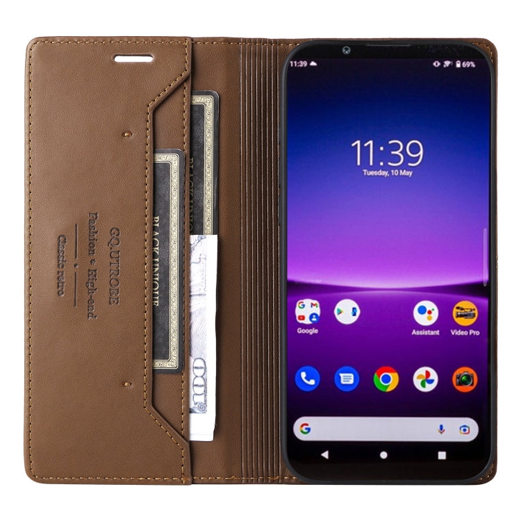 For Sony Xperia 1 IV GQUTROBE G01 RFID Anti-theft Leather Phone Case(Brown) by GQUTROBE