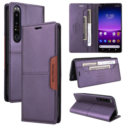 For Sony Xperia 1 IV GQUTROBE G01 RFID Anti-theft Leather Phone Case(Purple) by GQUTROBE