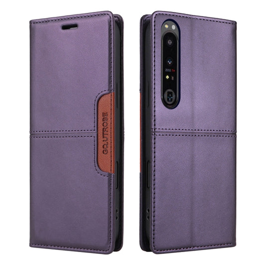 For Sony Xperia 1 IV GQUTROBE G01 RFID Anti-theft Leather Phone Case(Purple) by GQUTROBE