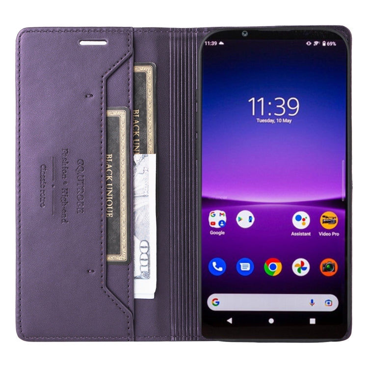 For Sony Xperia 1 IV GQUTROBE G01 RFID Anti-theft Leather Phone Case(Purple) by GQUTROBE