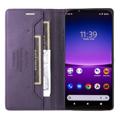 For Sony Xperia 1 IV GQUTROBE G01 RFID Anti-theft Leather Phone Case(Purple) by GQUTROBE