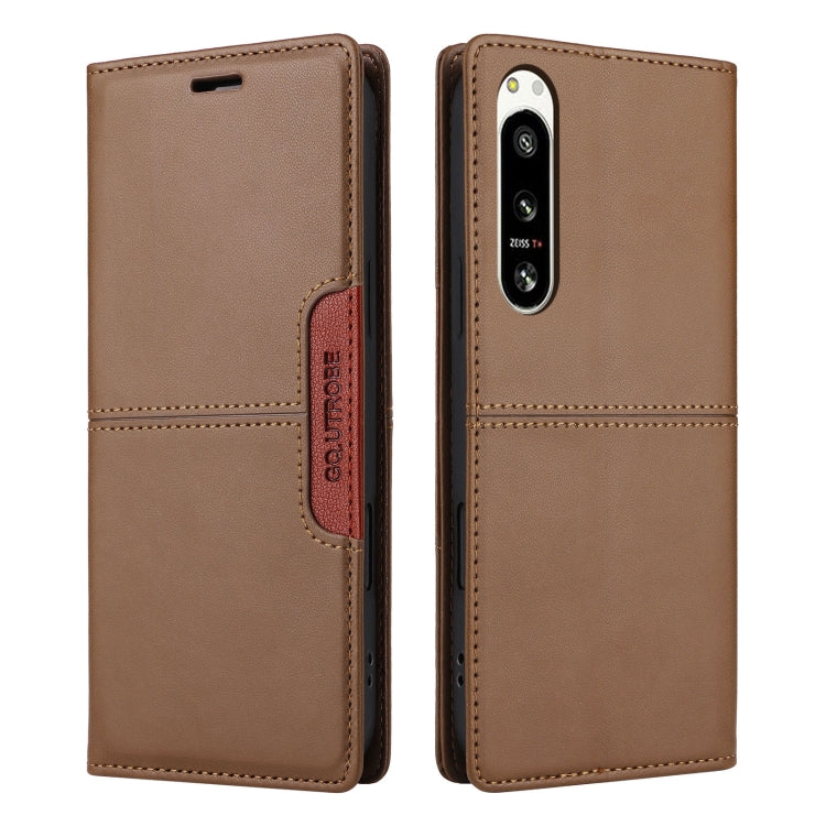 For Sony Xperia 5 IV GQUTROBE G01 RFID Anti-theft Leather Phone Case(Brown) by GQUTROBE