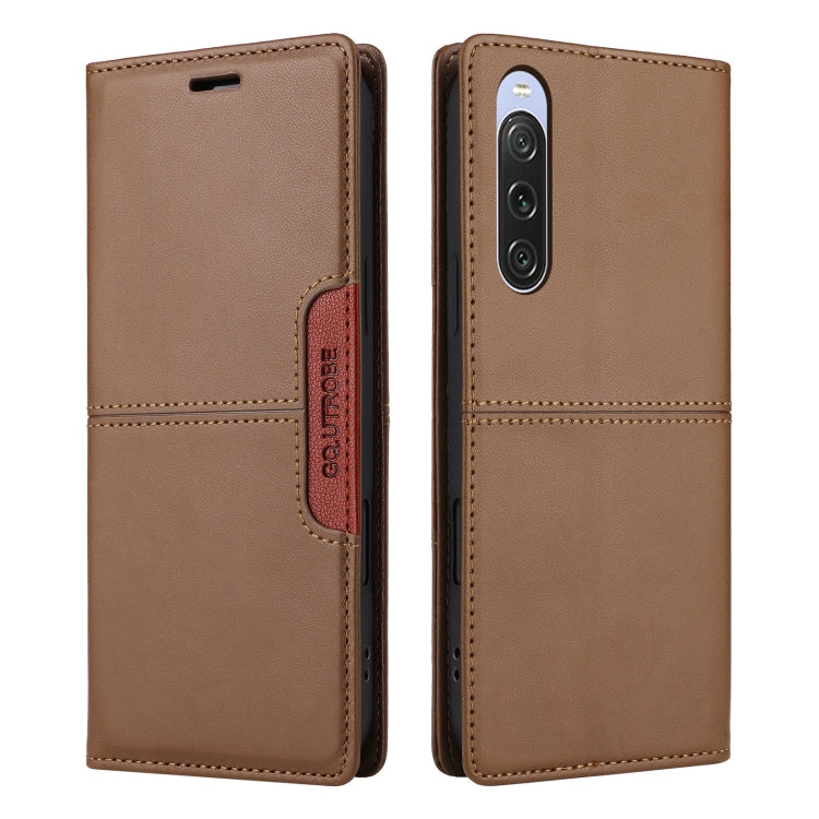 For Sony Xperia 10 V GQUTROBE G01 RFID Anti-theft Leather Phone Case(Brown) by GQUTROBE