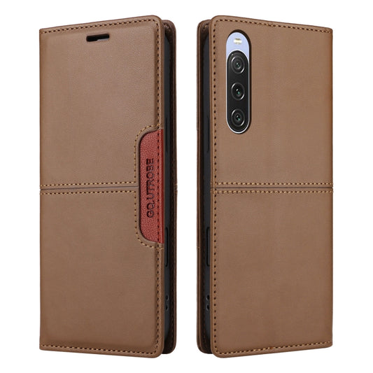 For Sony Xperia 10 V GQUTROBE G01 RFID Anti-theft Leather Phone Case(Brown) by GQUTROBE