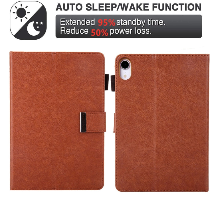 For iPad mini 6 / mini 2024 Hardware Buckle Deformation Holder Smart Leather Tablet Case(Brown) by bashfashion